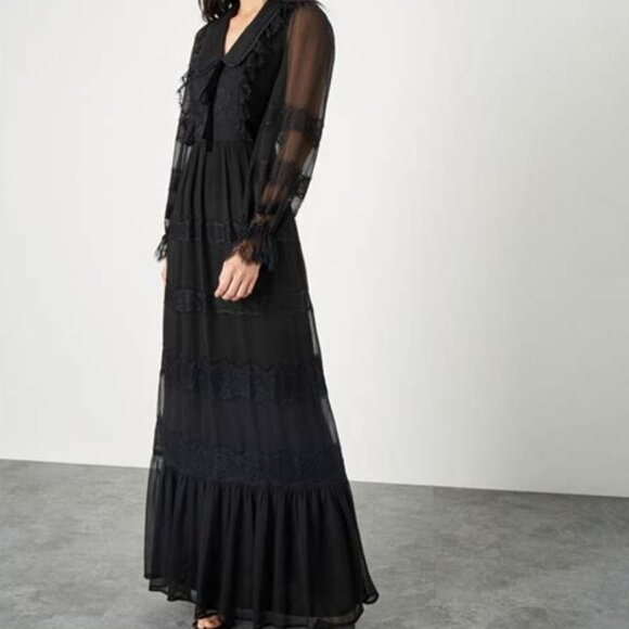 LACE TRIM COLLARED  AND LINED MAXI DRESS V-NECK ZIP CLOSURE & BUTTON FASTEN - Picture 5 of 5